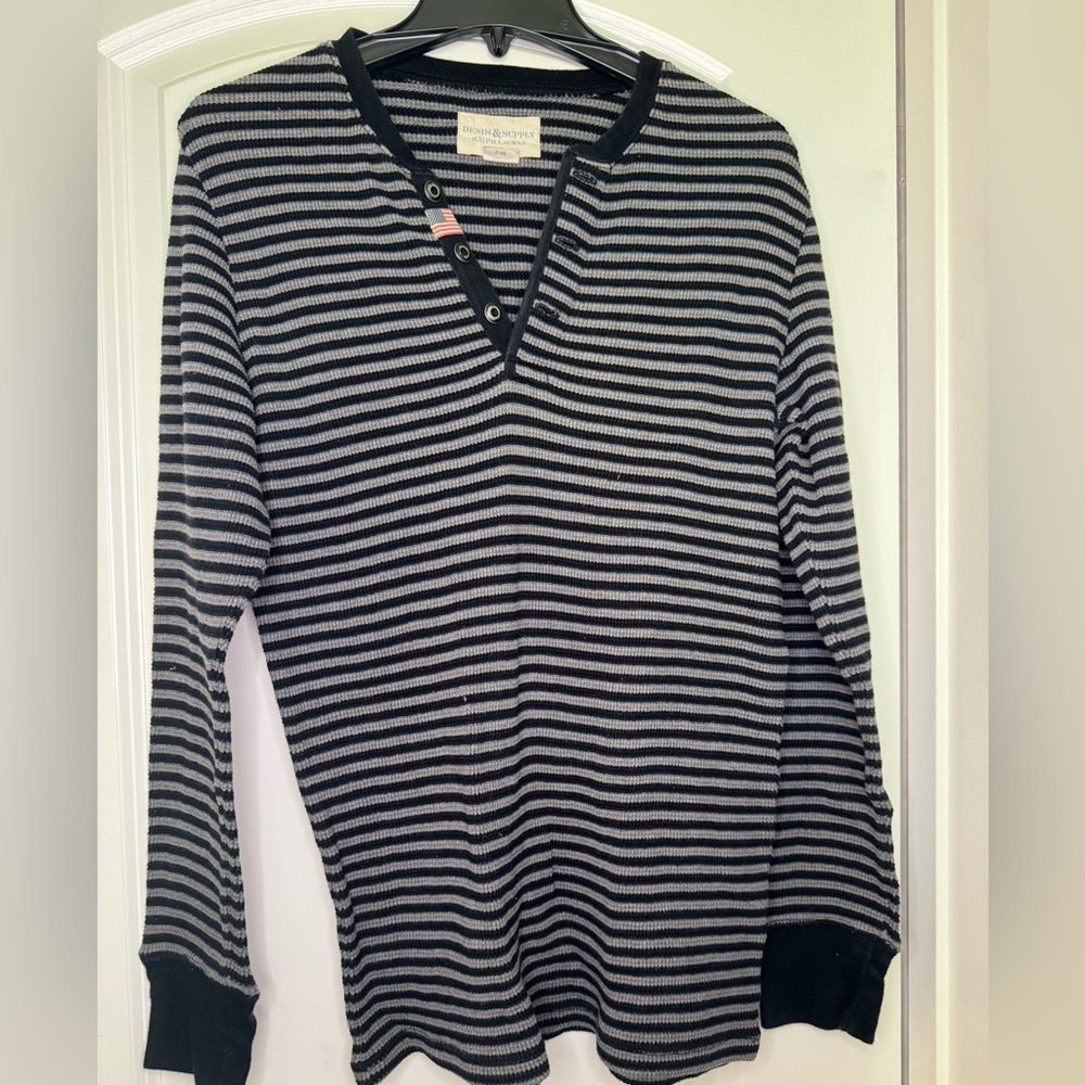 DENIM & SUPPLY RALPH LAUREN HENLEY JERSEY SHIRT GRAY/STRIPED *Size Medium Men’s